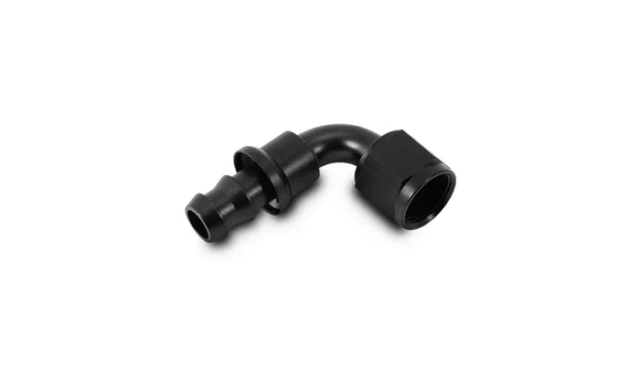 22910 – VIBRANT Hose End Fitting, -10AN Hose To -10AN Female 90 Degree Push On Anodized Black Aluminum Single